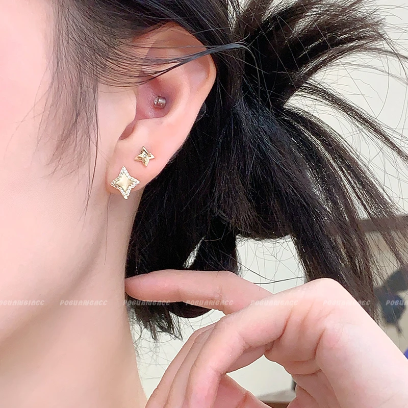 合金锆石耳饰 EH226法式天然贝壳四叶草耳钉女精致气质高级感耳环