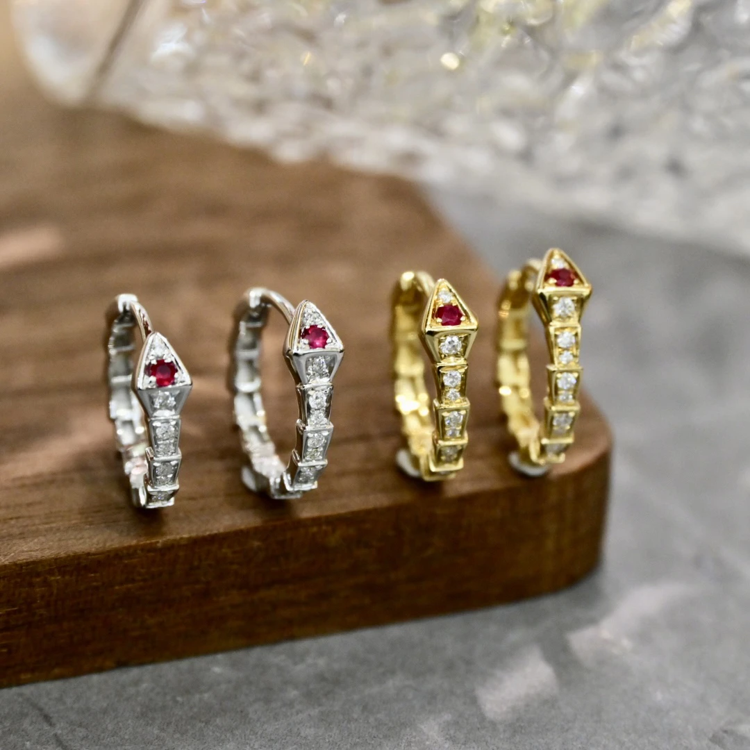 【JSZ】18k金天然钻石的灵蛇耳扣，精致又百搭的造型，时尚简约设计