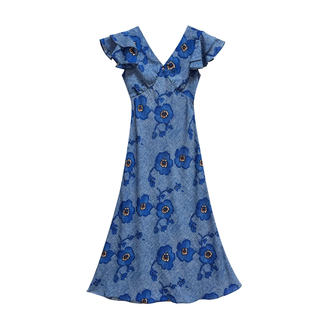 蓝眼睛真丝连衣裙