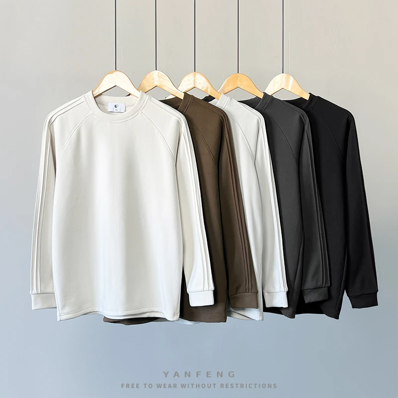 【糯米双面绒打底衫】冬季男士重磅圆领长袖卫T情侣休闲保暖内搭