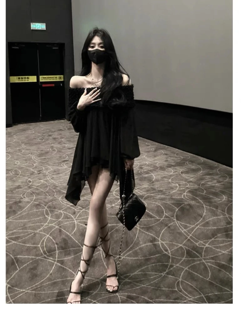 【破价清】夏季气质孕妇装一字肩不规则设计感雪纺衬衫宽松长袖上衣