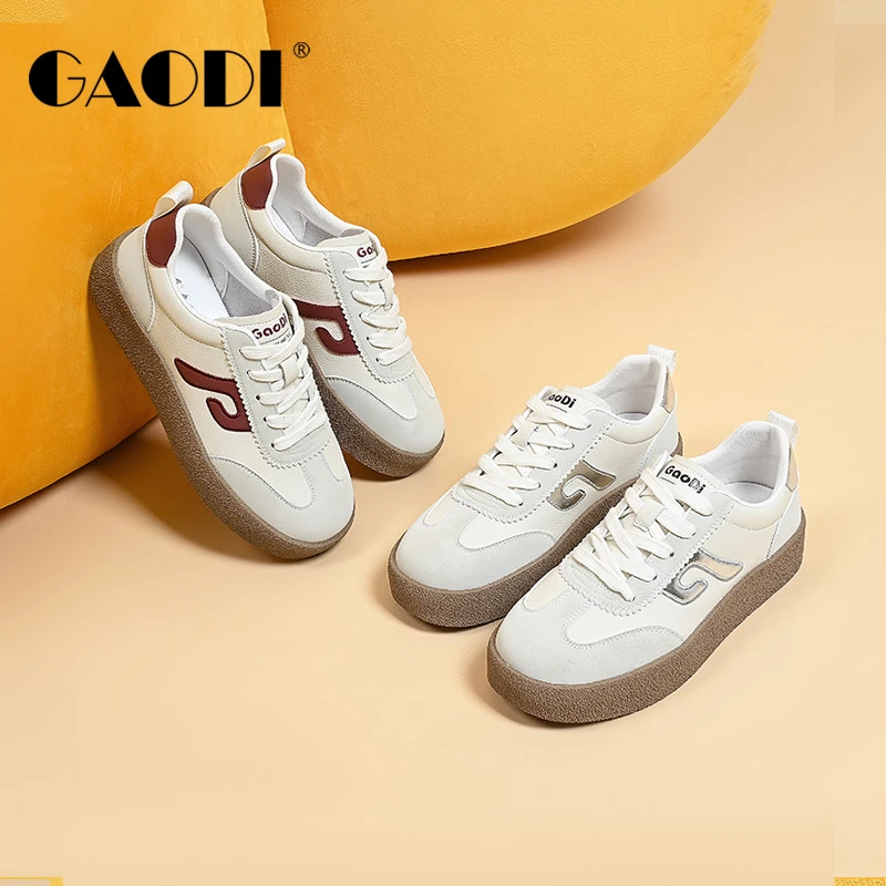 GAODI/高蒂牛剖层系带运动休闲鞋圆头休闲板鞋软底女鞋54236-101
