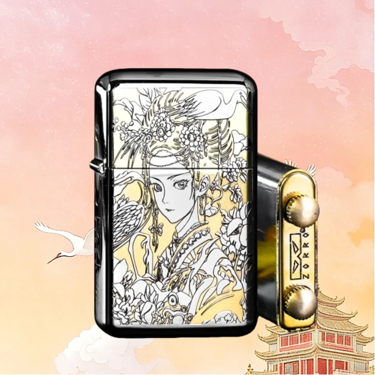 ZORRO佐罗白镍花旦防风打火机男士送男友达人h15699无油
