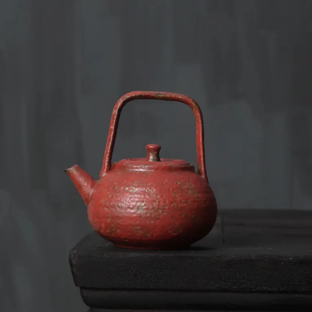 卢大师正品授权手作铁陶万紫千红满山红紫红赤铁釉提梁壶