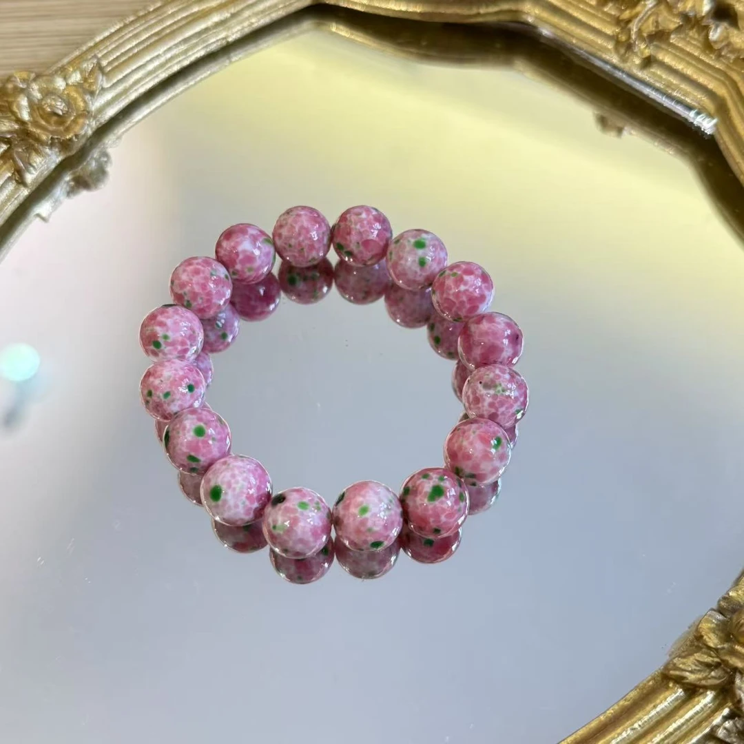 合金琉璃手链 LZ3427-1 12mm粉蛙满串亮面琉璃手串