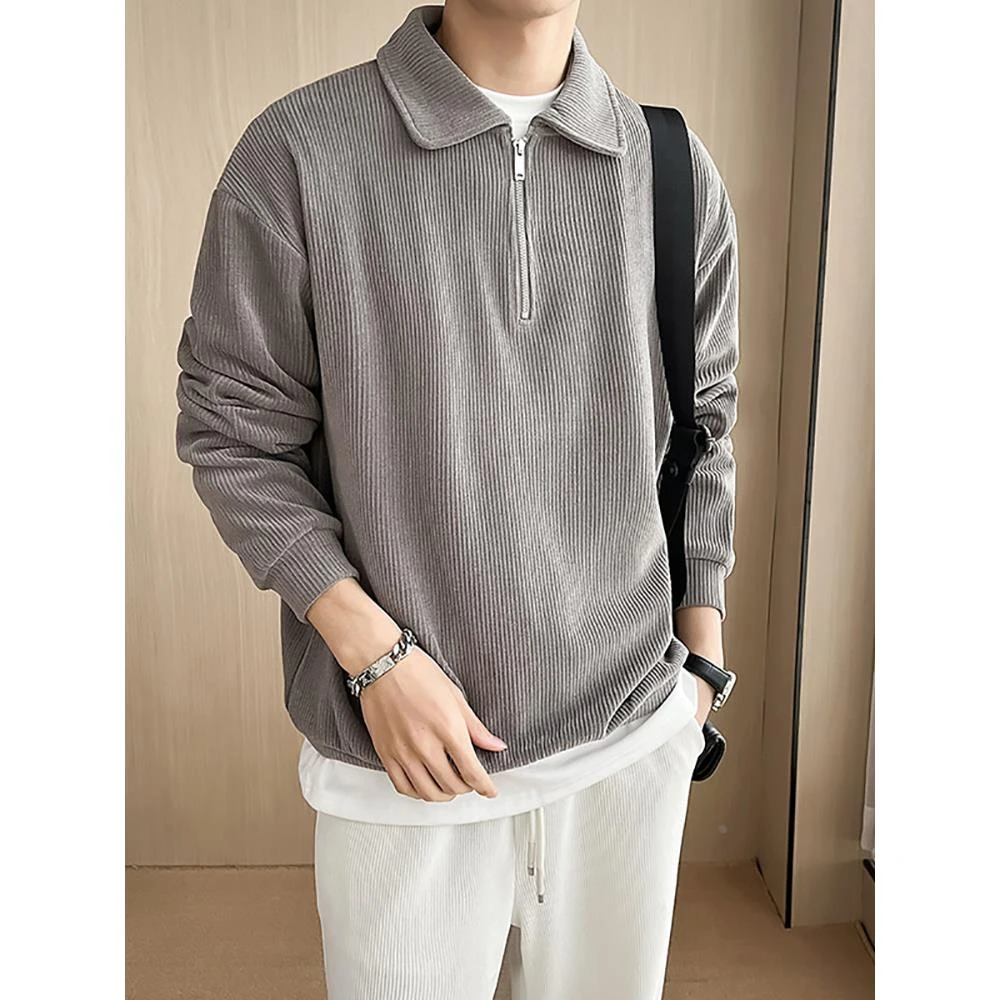 轻奢高端~长袖Polo衫2025春季男士帅气成熟灯芯绒运动