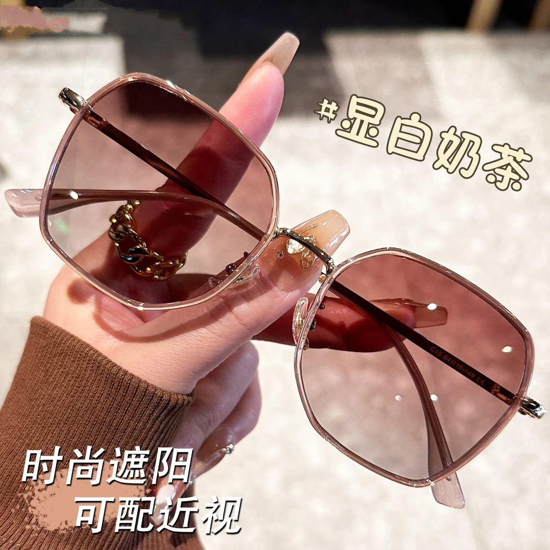 奶茶色偏光墨镜女款高级感防紫外线大脸专用太阳眼镜可配近视度数
