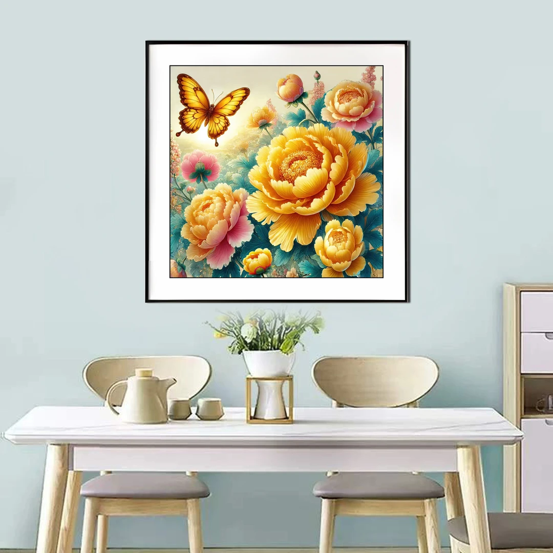 【新疆长绒棉双纱棉礼盒版】6840盛世牡丹金色 十字绣大格/小格