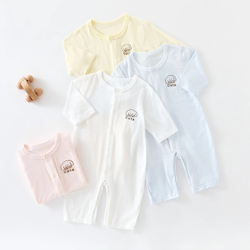 天丝无骨婴儿连体衣夏季薄款宝宝哈衣爬服凉爽新生儿空调服睡衣