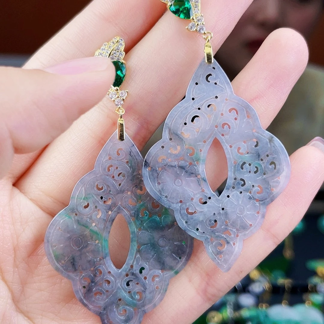 翡翠银S925镶嵌耳饰饰品