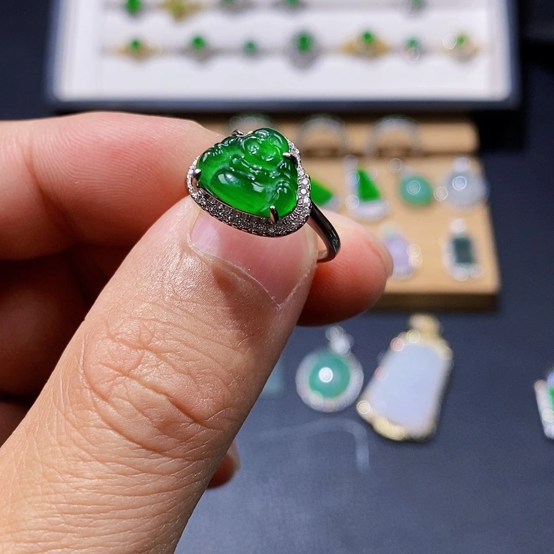 银S925镶嵌戒指翡翠戒指