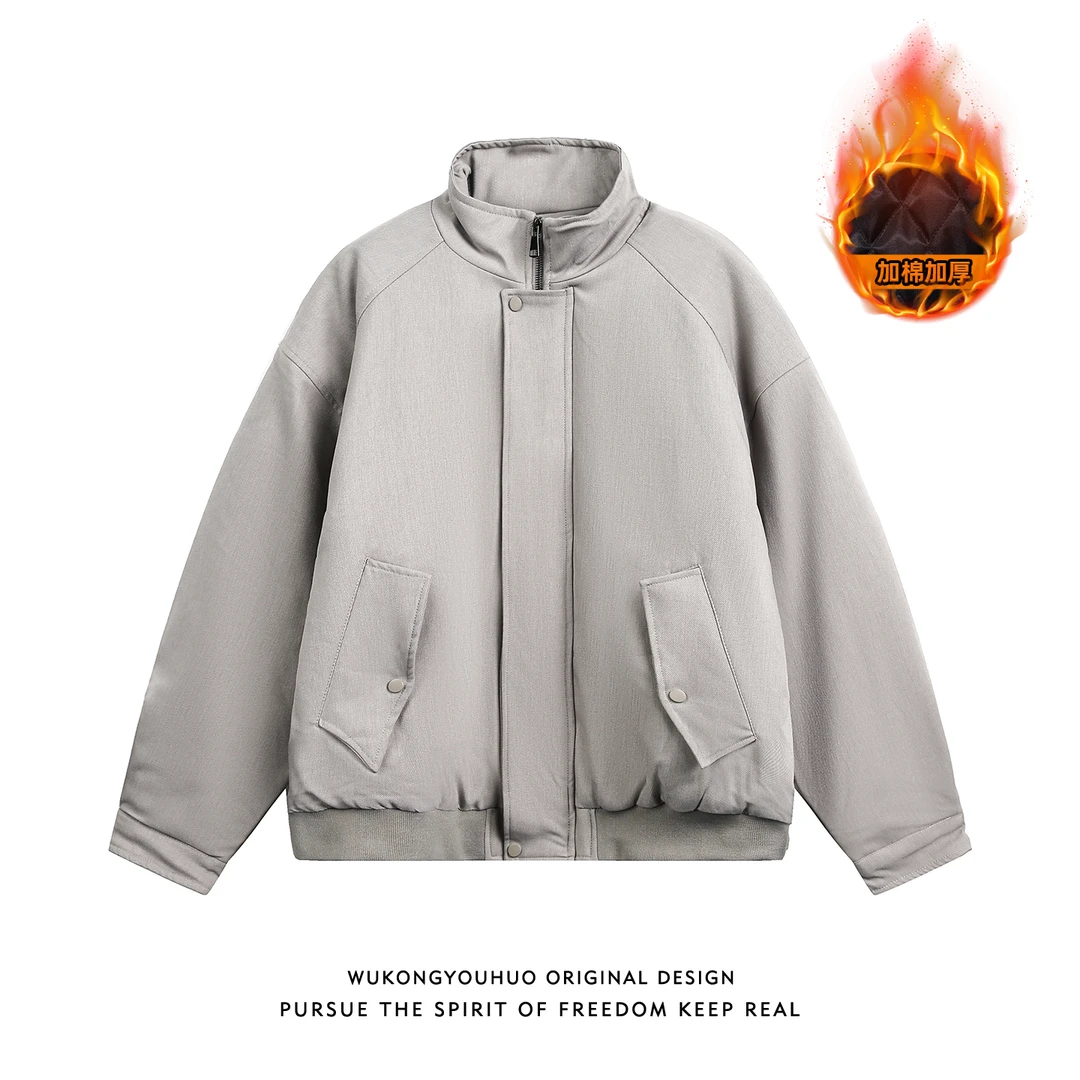 悟空有货潮牌复古纯色工装立领棉服男女2025冬季宽松百搭保暖棉衣