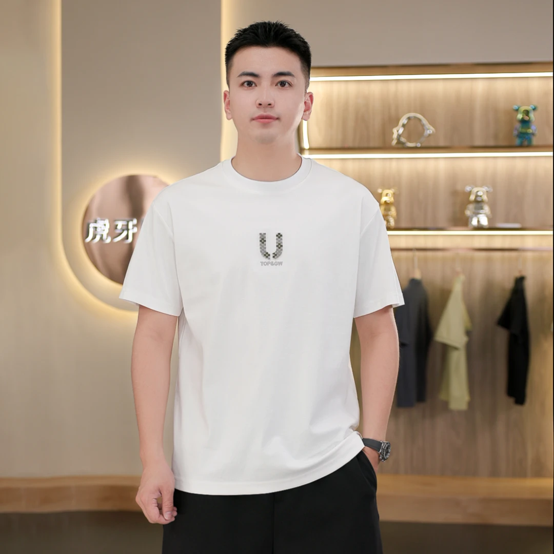 虎牙兄弟短袖t恤男款夏季牙刷绣个性字母设计莱赛尔圆领T恤Z6205