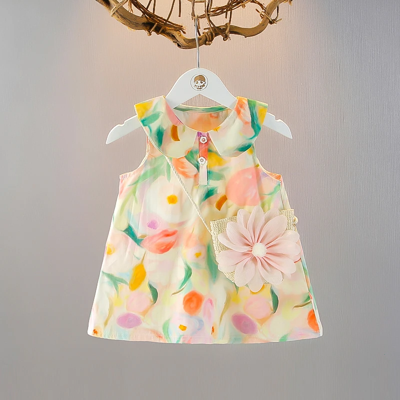 女童无袖薄棉花裙夏装女宝宝洋气公主裙夏季小女孩时髦背心裙新潮