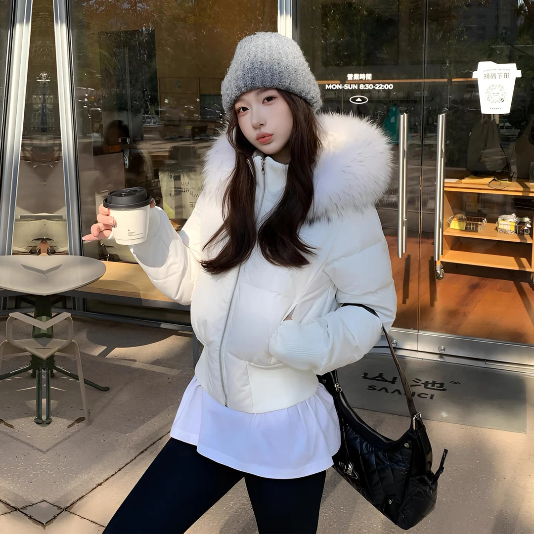 小海鸥90白鸭绒真毛领显高短款女羽绒服肯豆风冬季外出新款外套