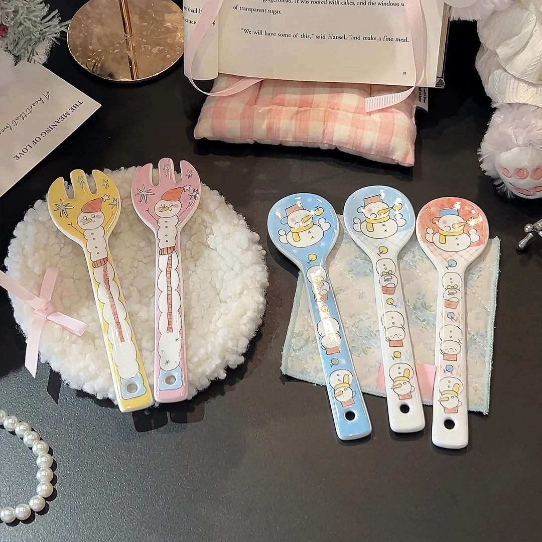 创意卡通软萌系可爱ins风少女心家用宿舍陶瓷长柄饭勺叉子餐具
