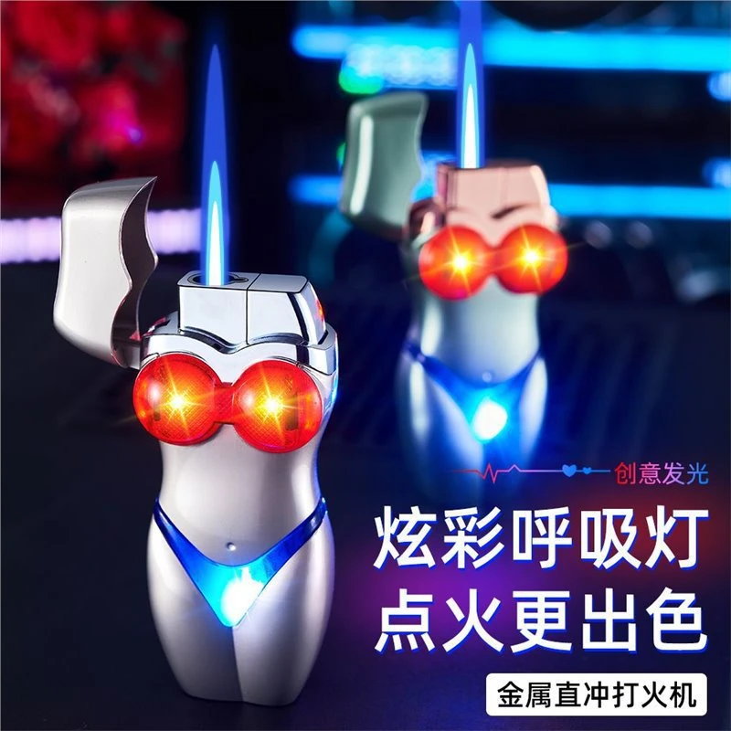 奇葩创意发光比基尼美女防风打火机造型充气金属