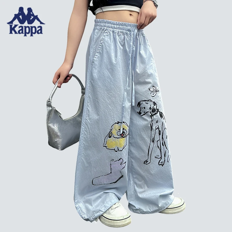 Kappa Kids卡帕夏季女童中大童运动裤潮流速干休闲蝴蝶结伞兵裤