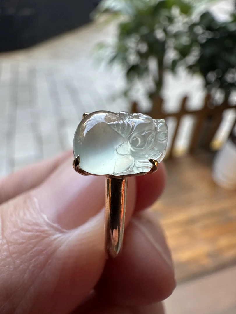 缅甸天然翡翠A货戒指18k金镶嵌