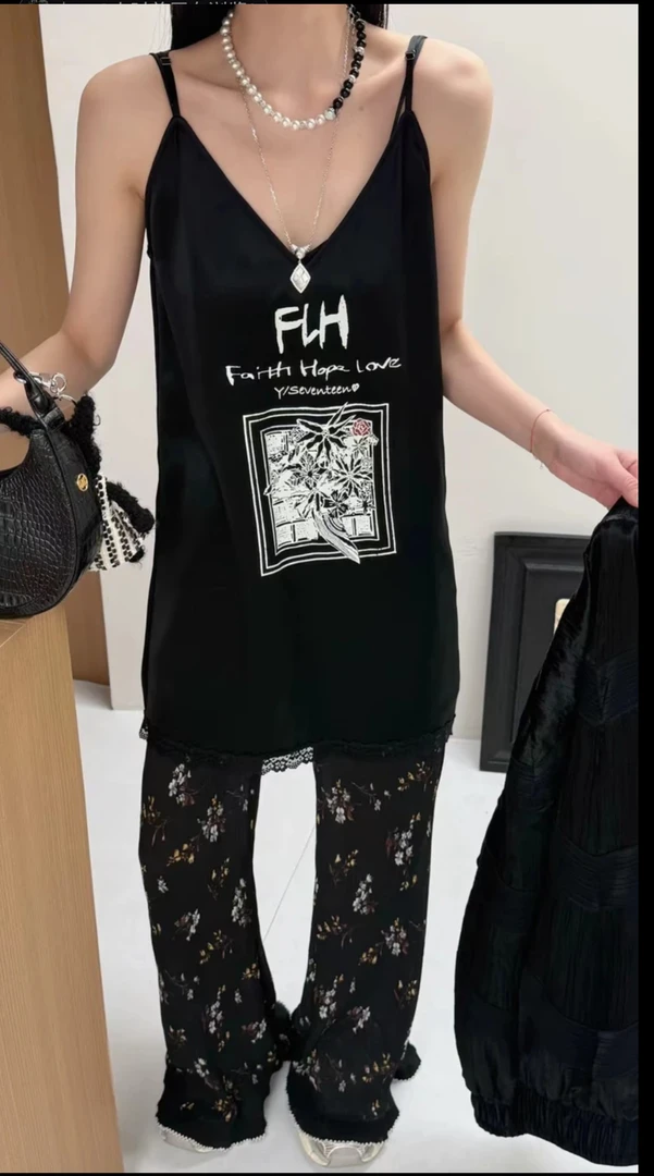 XIHaokan 花影褶皱长裤➕印花吊带裙