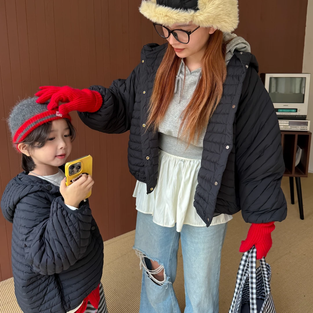 LJ-72282-童装女童羽绒服2025秋冬新款韩系亲子连帽羽绒服百