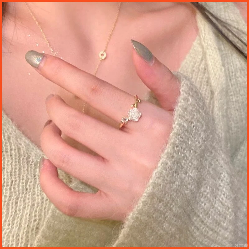 朵少女心戒指女姐妹个性闺甜美玫瑰花开口荆棘山茶花 不锈钢戒指