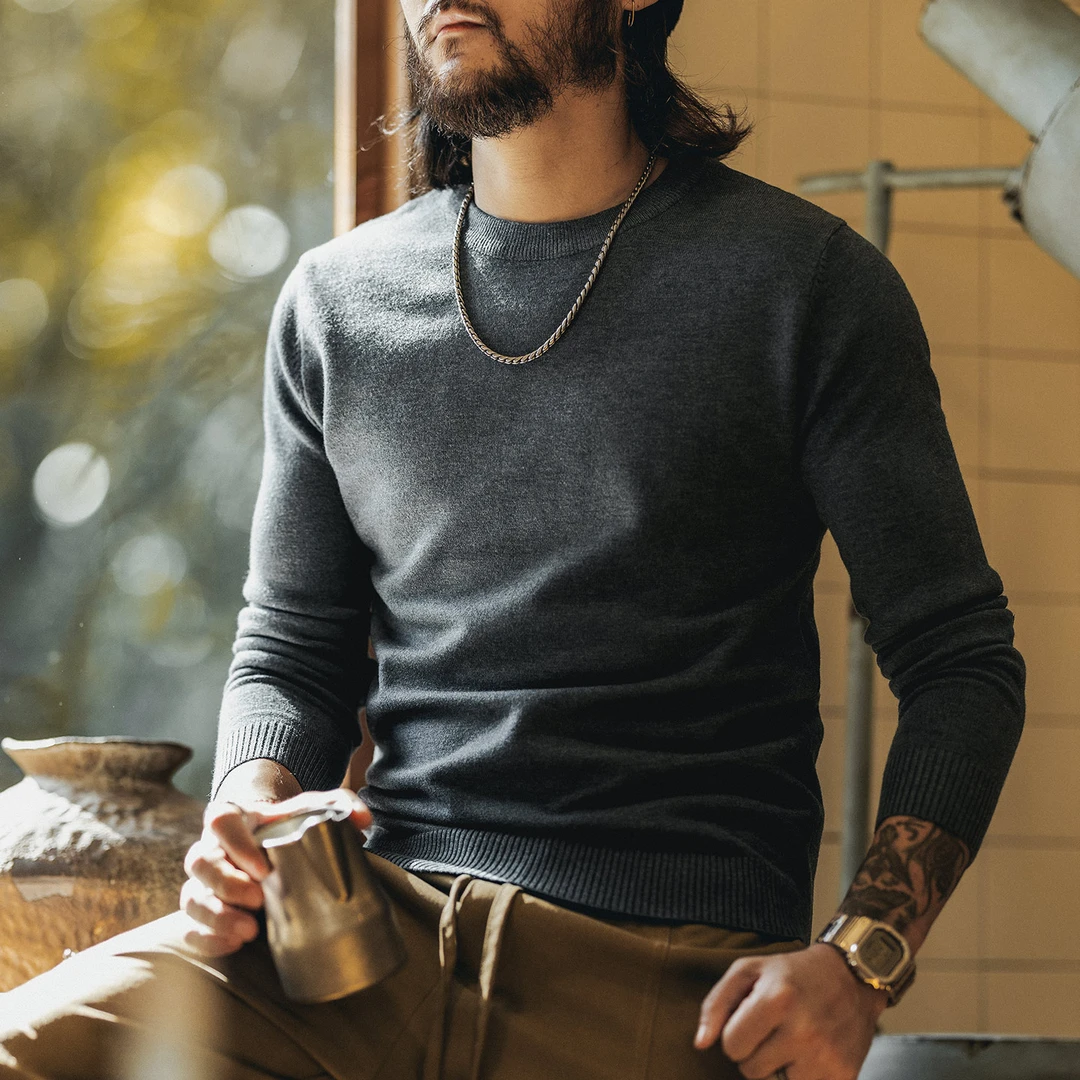 格蓝鹿高端美式复古软糯纯色毛衣男秋冬季潮牌宽松休闲保暖针织衫