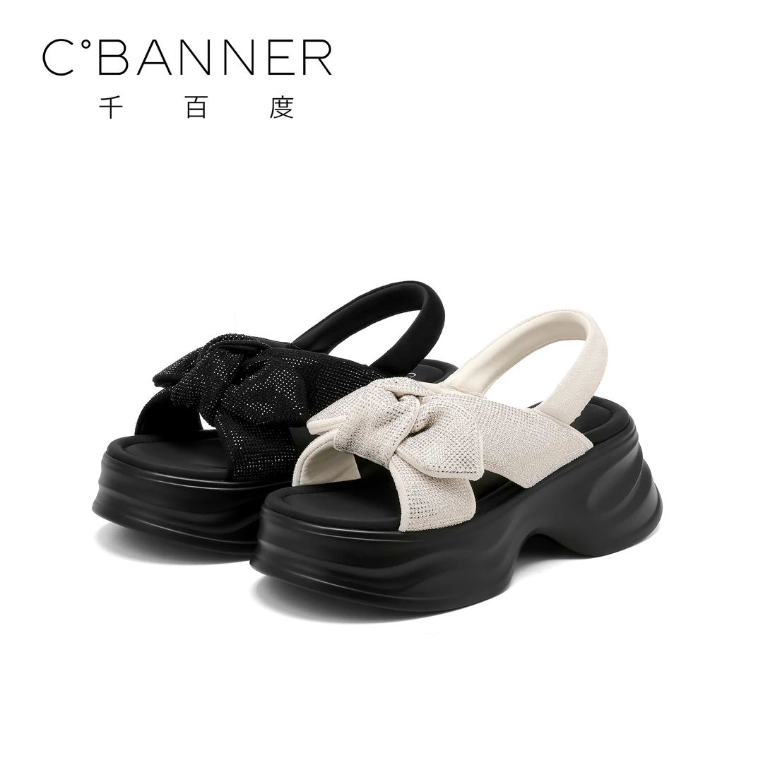 C.BANNER/千百度厚底凉鞋女2025新款舒适外穿蝴蝶结时尚休闲凉鞋