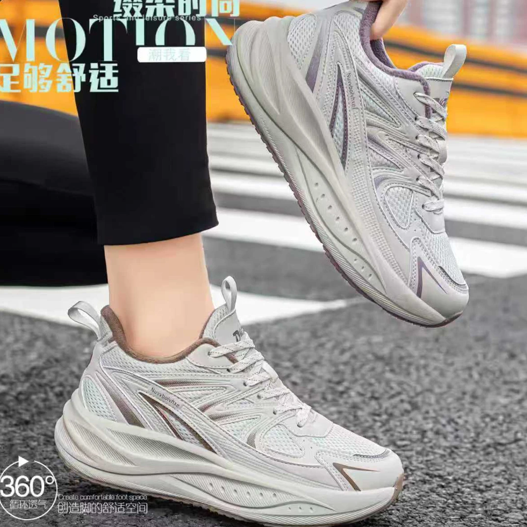 6098女士加绒皮加网面休闲鞋