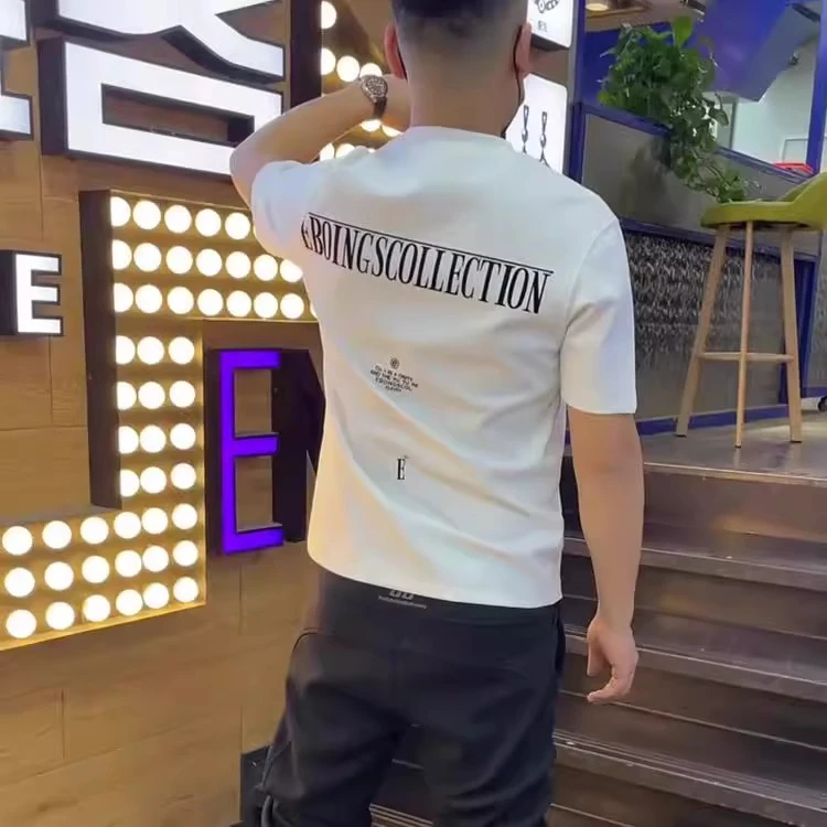 2025夏季新款男士短袖简约字母印花圆领上衣百搭半袖潮牌打底T恤