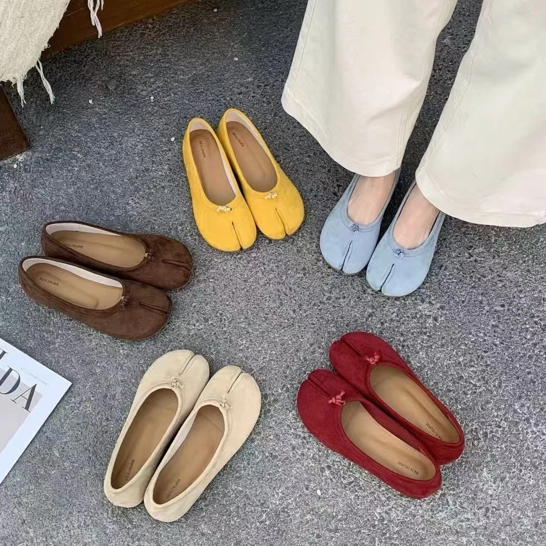 大妍小个子韩系经典简约绒面一脚蹬分趾猪蹄鞋611-3