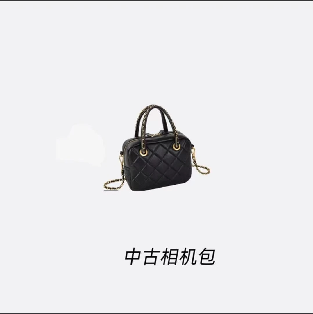 小香风编织手柄羊皮保龄球包女 新款真皮手提斜挎包小方包