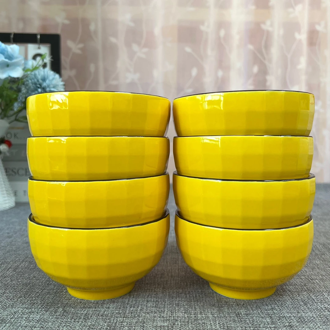 句途黄色钻石4.5英寸碗轻奢简约餐具纯色奶油风家用釉下彩陶瓷