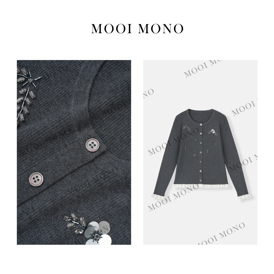 MOOI MONO"花漾茶町"  显瘦百搭时尚早春钉珠针织开衫  Z407D44