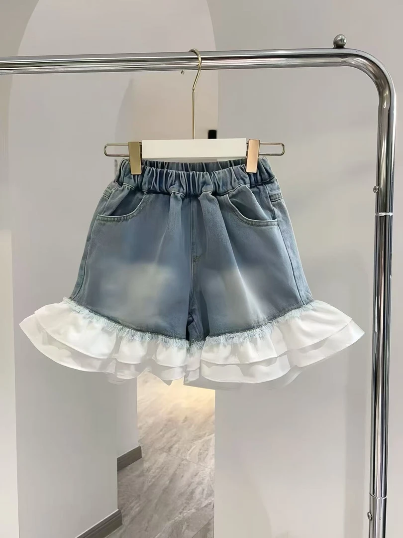 女童荷叶边牛仔短裤