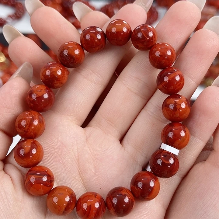 南红玛瑙未镶嵌瓦西牛血红双色满肉11mm手串
