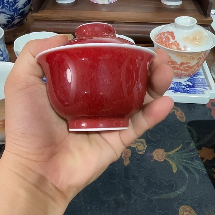 想***锅郎红釉盖碗宝贝贝贝