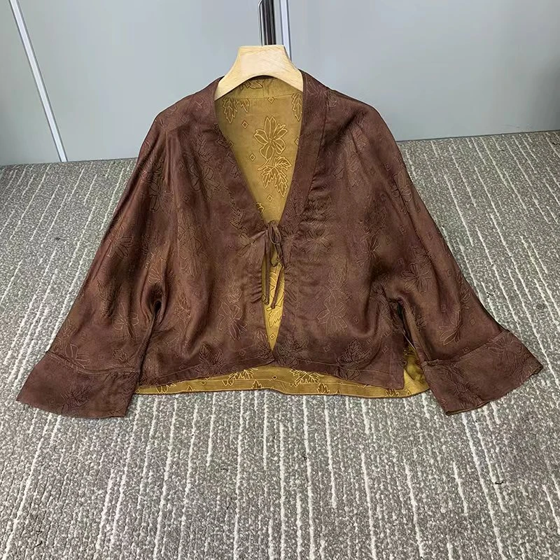 新中式四经绞罗香云纱100桑蚕丝上衣女外套宽松休闲外披JX8825