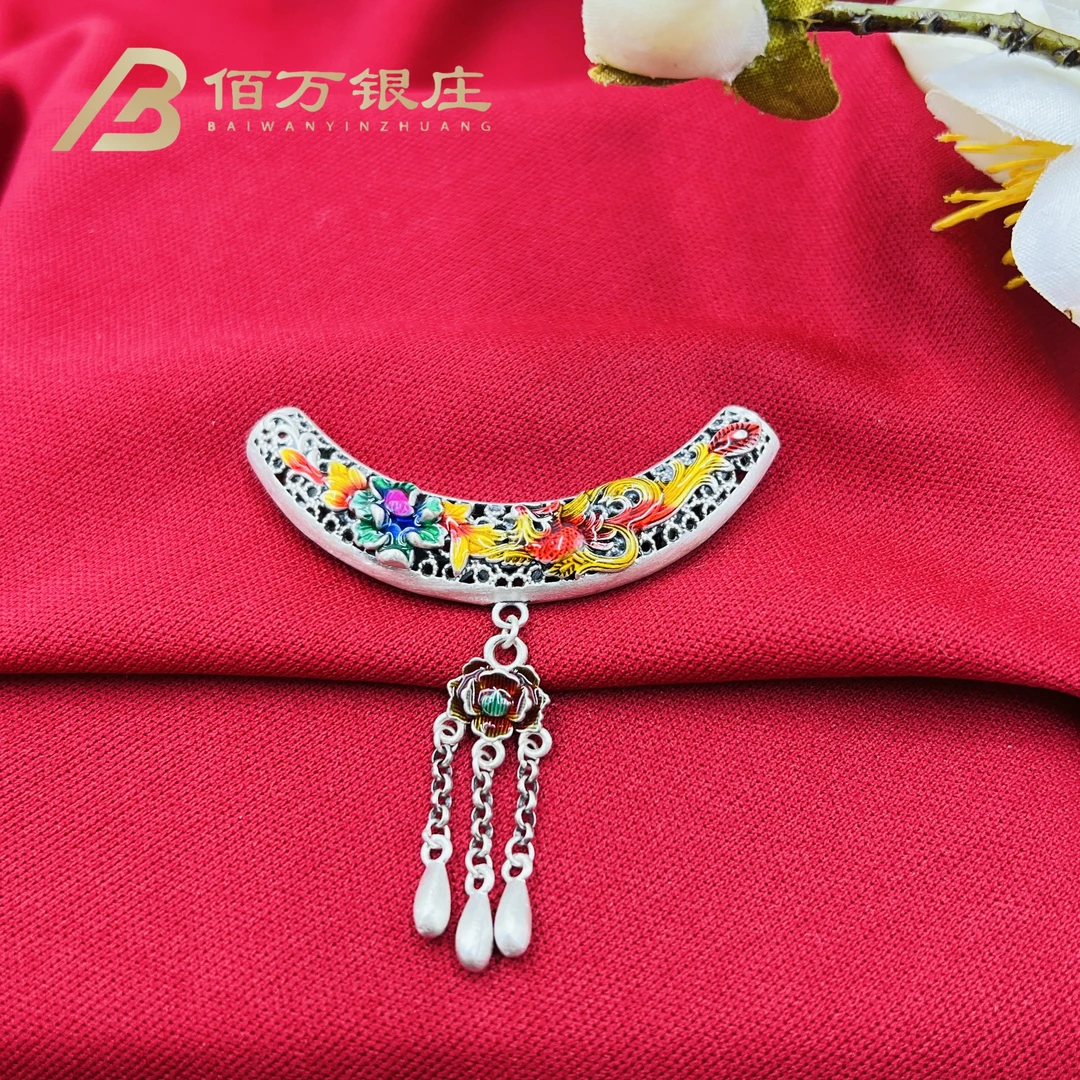 吊坠925银 【佰万银庄】银S925 凤穿牡丹花丝流苏弯管吊坠约8.8g