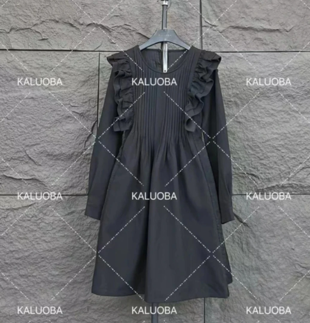 【原创大码设计师款】2024早秋新款圆领木耳边显瘦连衣裙5665