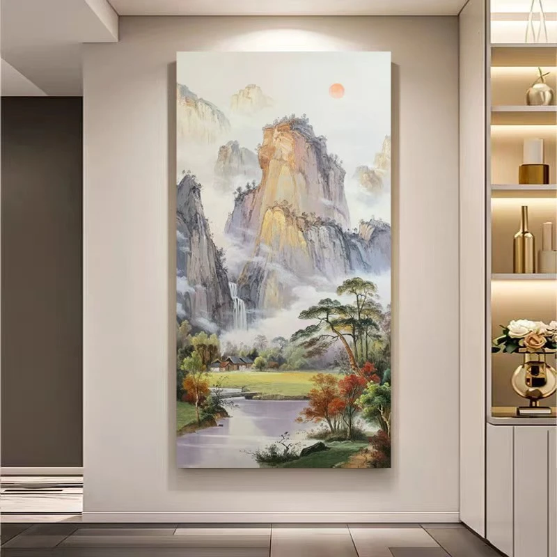 定金《山河沐晖图》80*160含内框，刘春建手绘油画装饰画挂画
