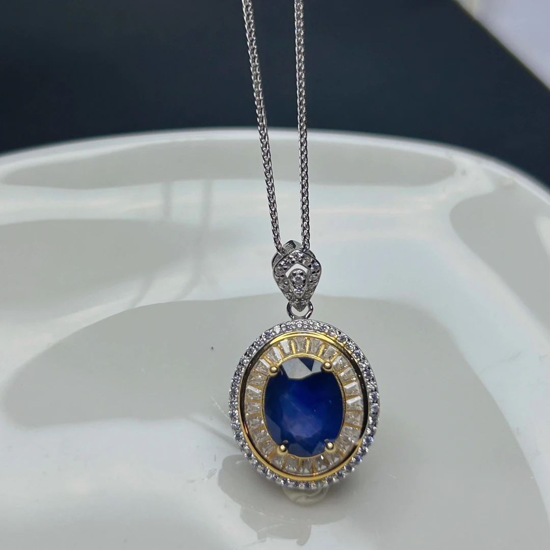 S925银蓝宝石吊坠含链/主石3ct左右【LBS011】