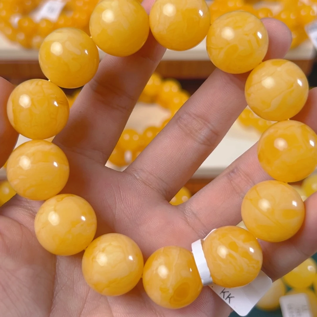 手链琥珀未镶嵌43.71g焦皮同料圆珠18mm kk