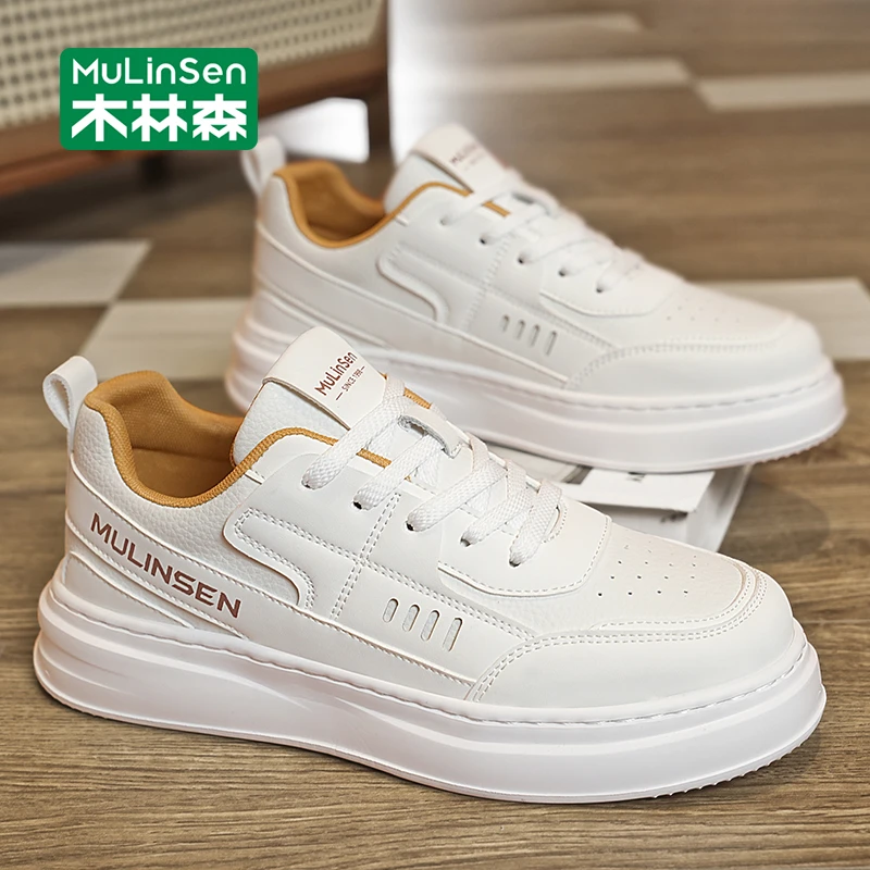 木林森小白鞋男2025新款秋季透气男士休闲鞋百搭厚底运动板鞋男款
