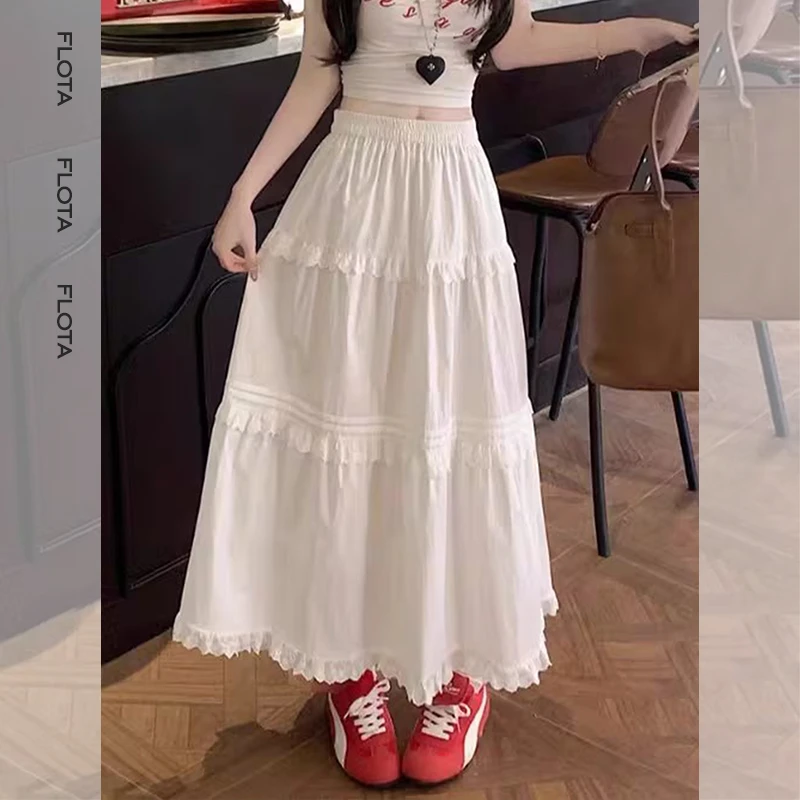 【flota】新款慵懒风蛋糕蕾丝花边半身裙女小个子大摆裙A字0089