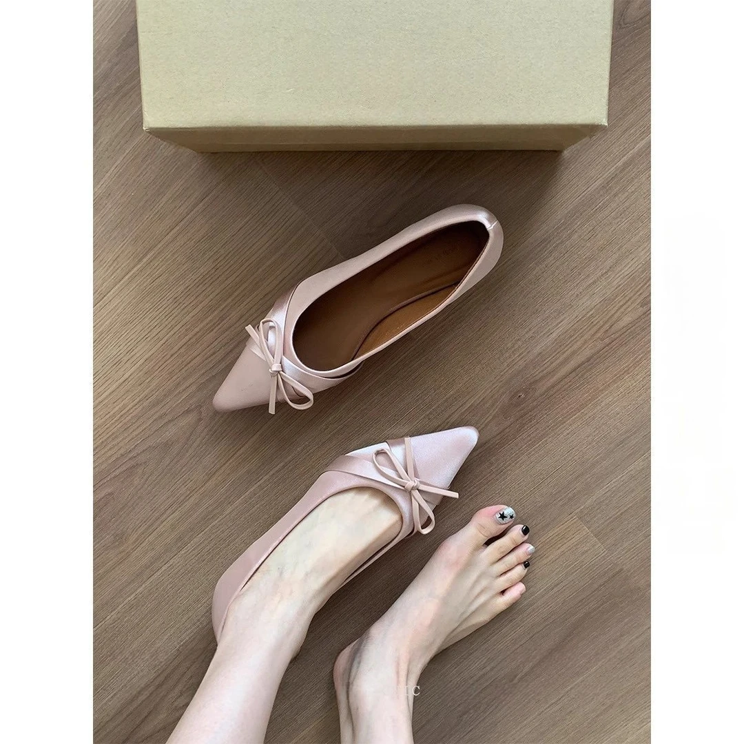 晚晚风百搭瓢鞋2025春夏季新款浅口通勤女尖头蝴蝶结豆豆鞋单鞋潮