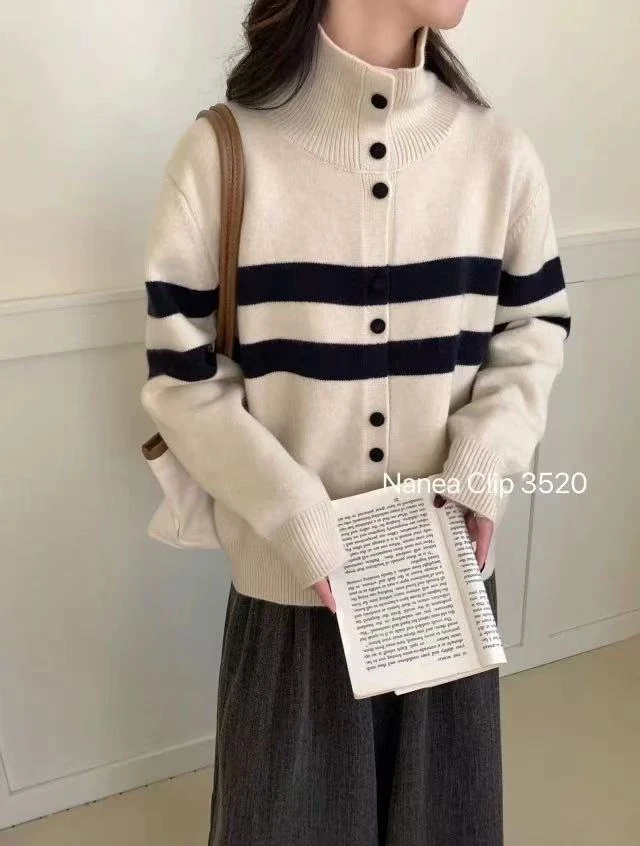 条纹立领长袖短款时尚休闲百搭宽松韩版秋季