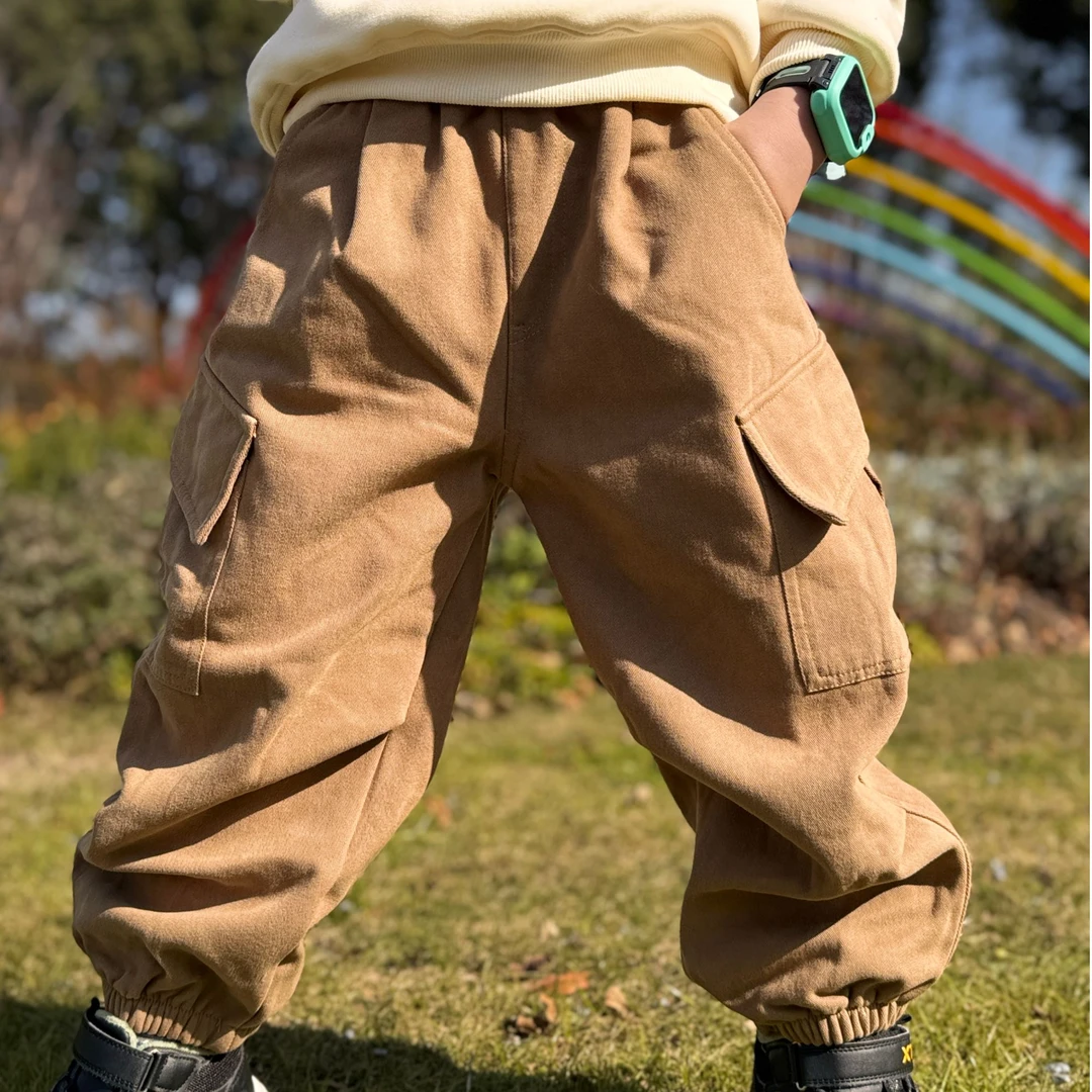 男童裤子秋冬款工装裤新款冬季炸街童裤中童冬装休闲裤一体绒