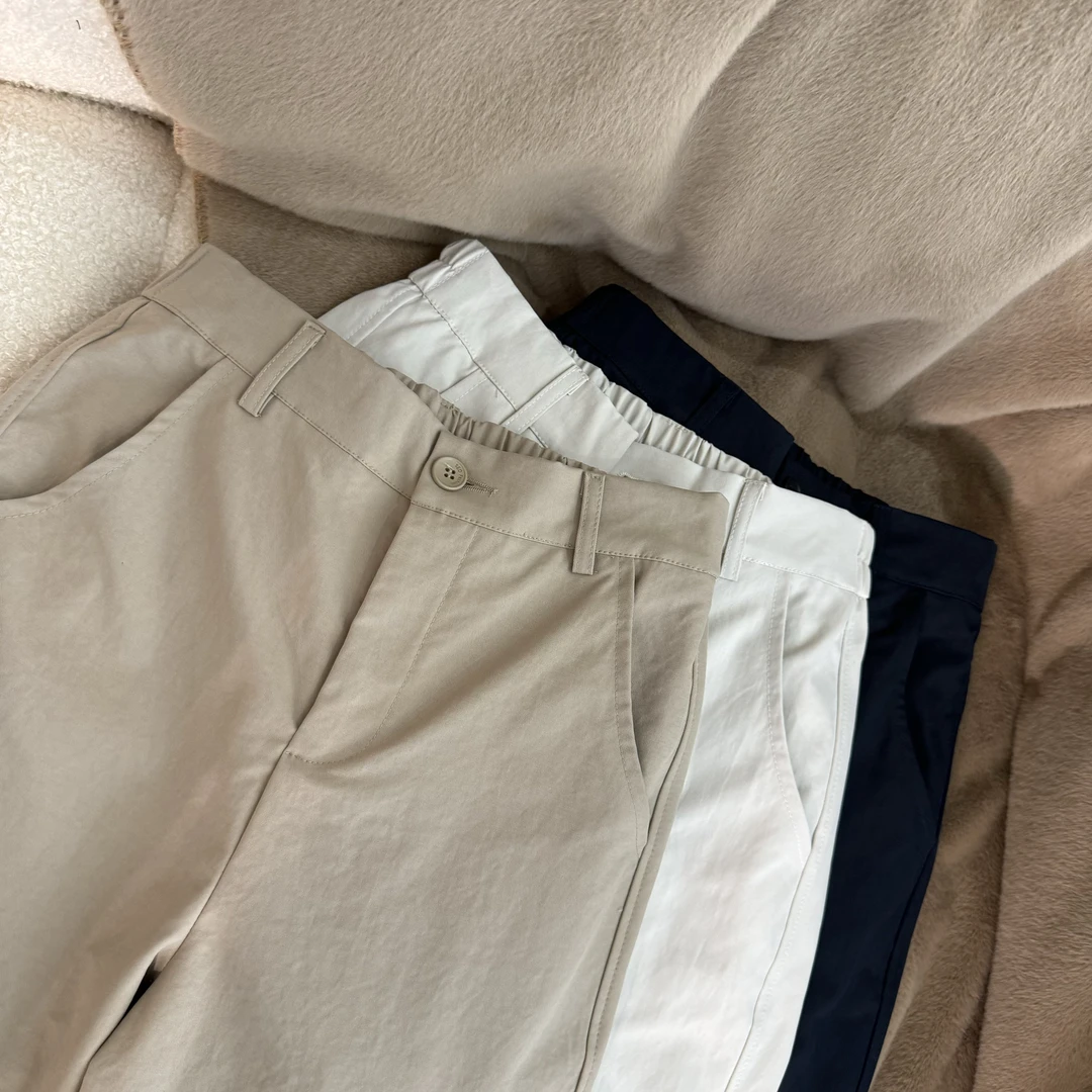 喜樂  2025一粒扣纯色休闲裤春季新款时尚百搭松紧腰简约舒适宽松