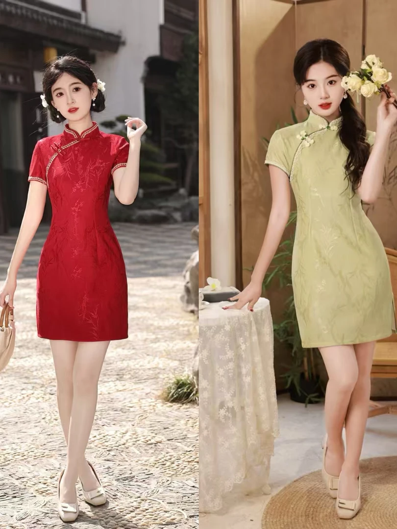【绿萝】女款小个子裙子红色短款夏季少女旗袍裙子女款爆款2025新款